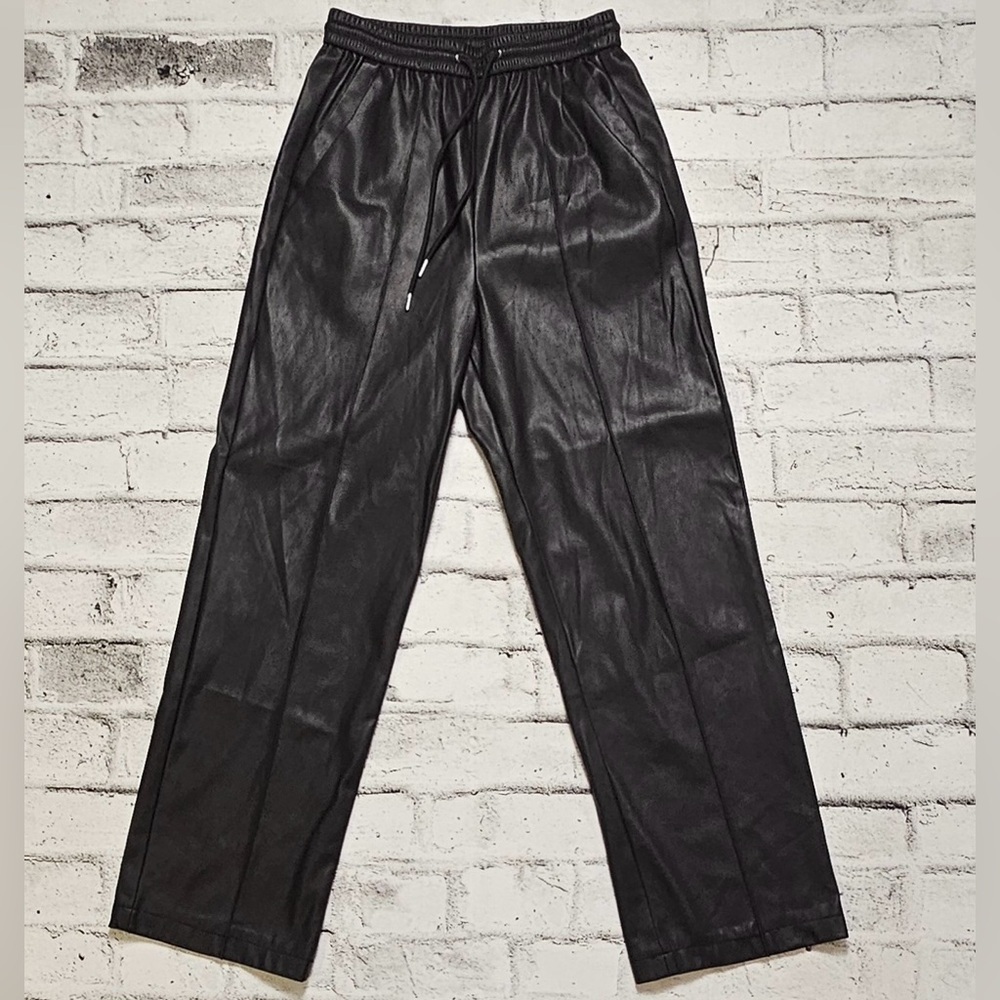 Topshop Faux Leather Jogger Pants Black Elastic Waist Size US 2